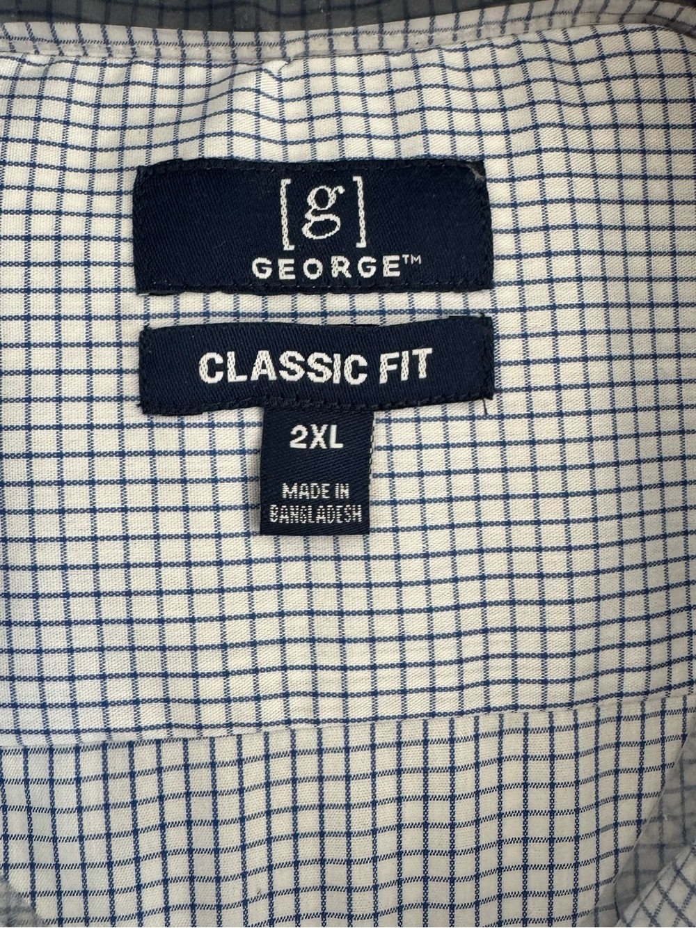 George Mens 2XL 50-52 Blue White Check Long Sleeve Dress Shirt Wrinkle Resistant - Picture 7 of 12
